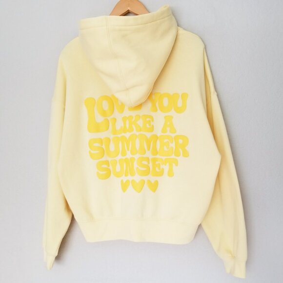 Reflex Love You Like A Summer Sunset Hoodie Sweatshirt L Butter Yellow Fleece - Picture 6 of 15